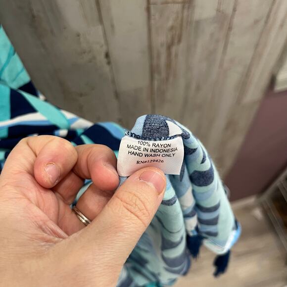 escapada Blue Tropical Floral Mini Dress Tunic Tassels Off The Shoulder XS - Picture 4 of 7